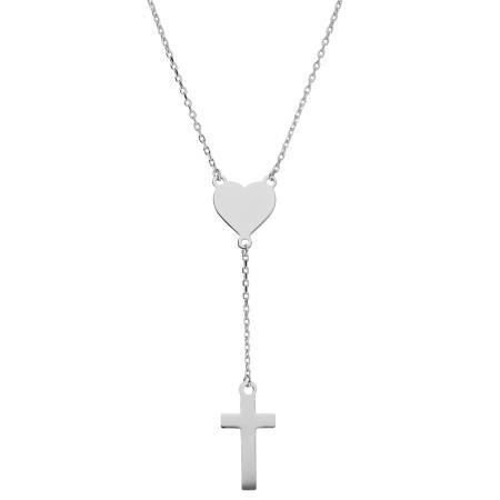 Stříbrný náhrdelník - srdíčko, křížek, délka 43 až 46 cm | Argento.cz