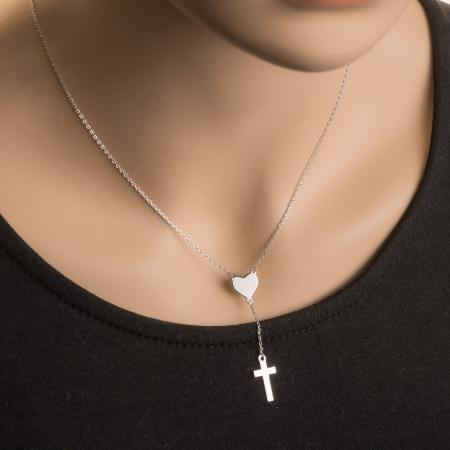 Stříbrný náhrdelník - srdíčko, křížek, délka 43 až 46 cm | Argento.cz