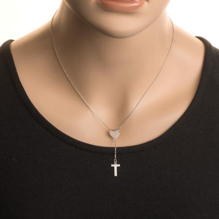 Stříbrný náhrdelník - srdíčko, křížek, délka 43 až 46 cm | Argento.cz