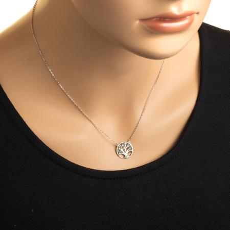 Stříbrný náhrdelník - strom života, zelené kulaté zirkony, délka 43 až 46 cm | Argento.cz