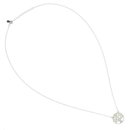 Stříbrný náhrdelník - strom života, zelené kulaté zirkony, délka 43 až 46 cm | Argento.cz