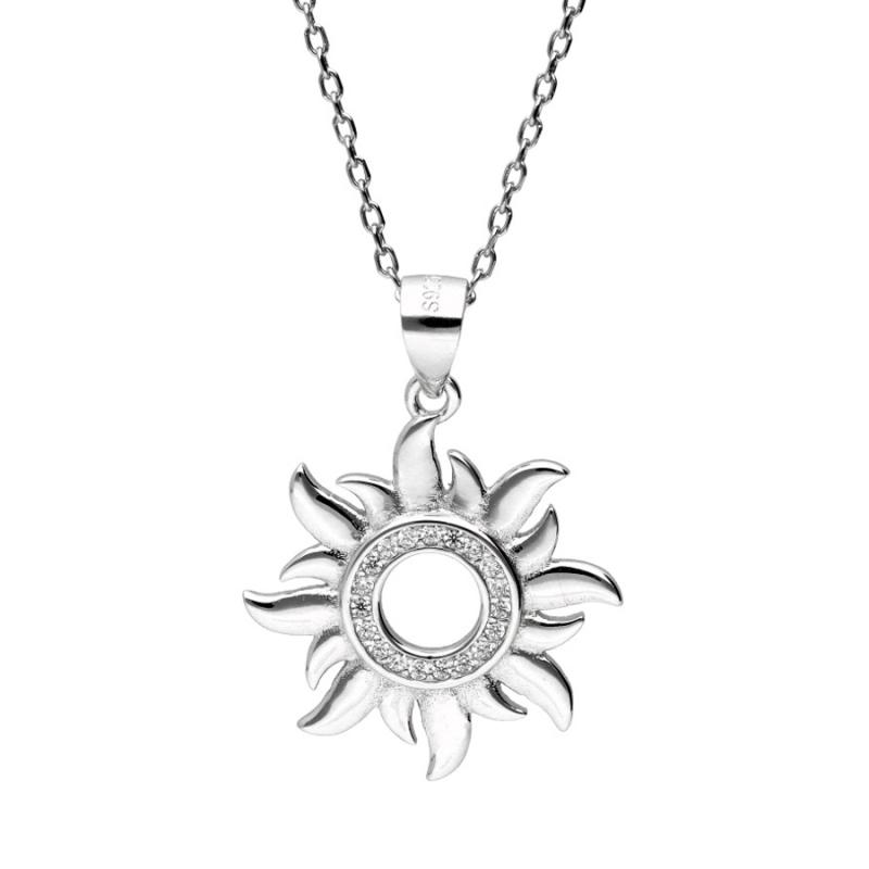 Stříbrný náhrdelník - slunce, čiré kulaté zirkony, délka 43 až 46 cm | Argento.cz