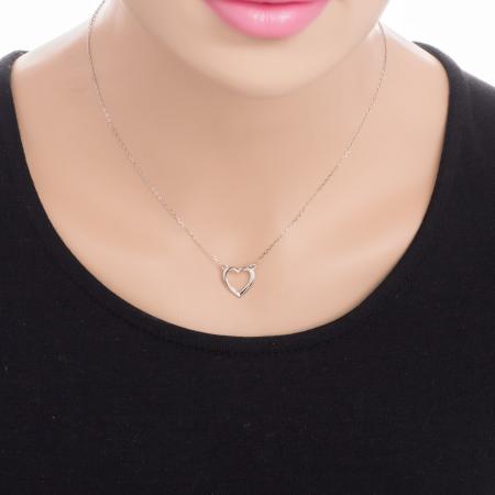 Stříbrný náhrdelník - srdíčko, čiré kulaté zirkony, délka 43 až 46 cm | Argento.cz