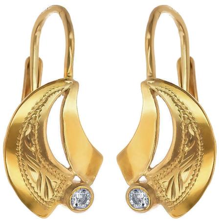 Pozlacené stříbrné náušnice - s ručním gravírem, čirý kulatý zirkon | Argento.cz