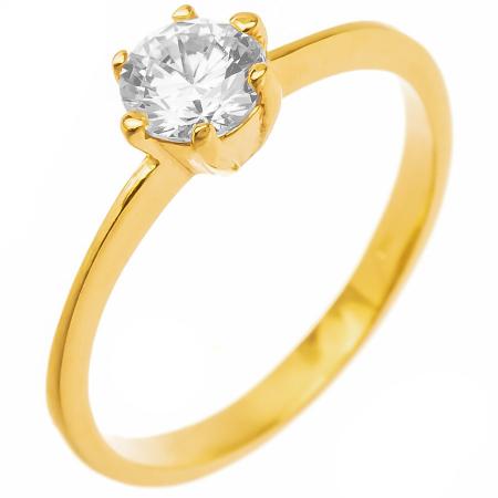 Pozlacený stříbrný prsten - čirý kulatý zirkon | Argento.cz