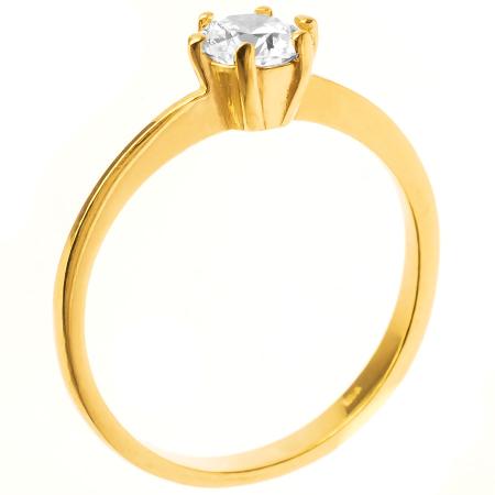 Pozlacený stříbrný prsten - čirý kulatý zirkon | Argento.cz