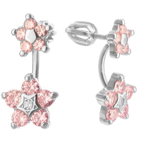 Stříbrné náušnice dvojité - kvítek, kulaté zirkony | Argento.cz