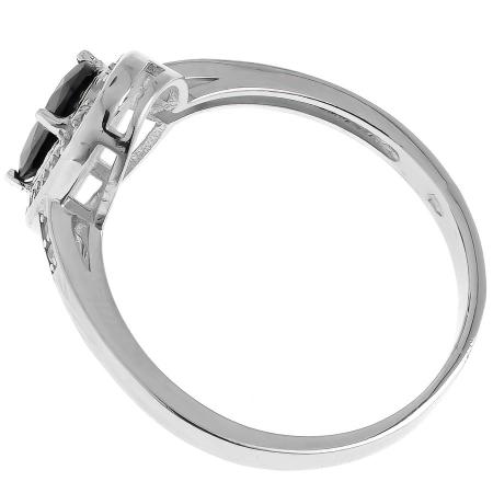 Stříbrný prsten - černý oválný zirkon, čiré kulaté zirkony | Argento.cz