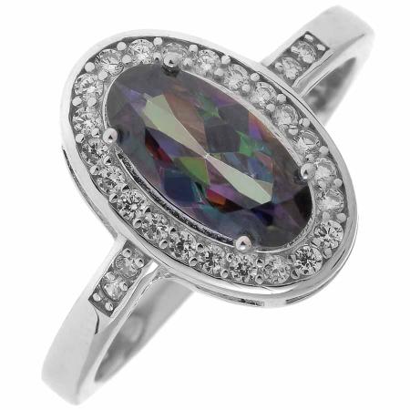 Stříbrný prsten - oválný zirkon Vitrail Light, čiré kulaté zirkony | Argento.cz