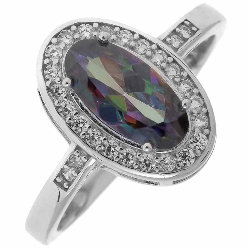 Stříbrný prsten - oválný zirkon Vitrail Light, čiré kulaté zirkony | Argento.cz