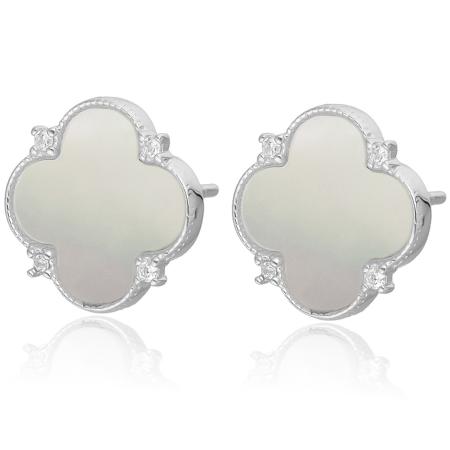 Stříbrné náušnice - čtyřlístek, perleť | Argento.cz