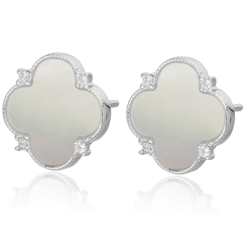 Stříbrné náušnice - čtyřlístek, perleť | Argento.cz