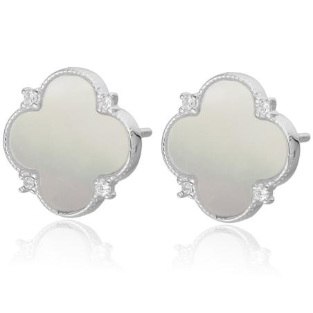 Stříbrné náušnice - čtyřlístek, perleť | Argento.cz