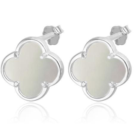 Stříbrné náušnice - čtyřlístek, perleť | Argento.cz