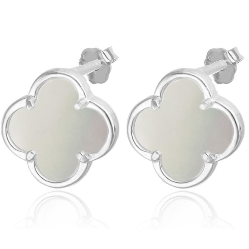 Stříbrné náušnice - čtyřlístek, perleť | Argento.cz