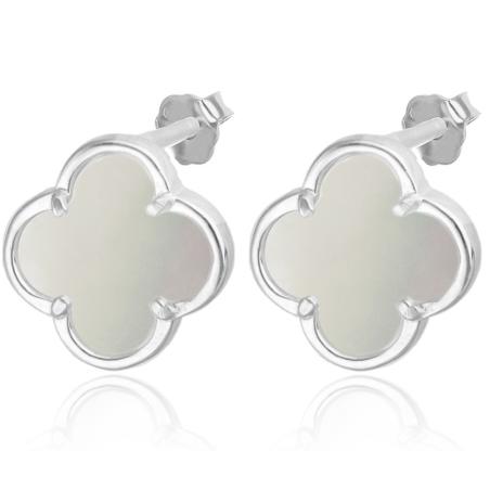 Stříbrné náušnice - čtyřlístek, perleť | Argento.cz