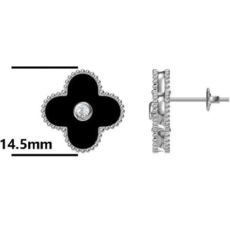 Stříbrné náušnice - čtyřlístek, syntetický kámen černý onyx | Argento.cz