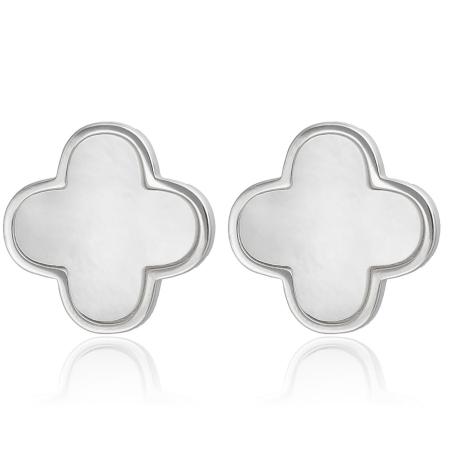 Stříbrné náušnice - čtyřlístek, perleť | Argento.cz