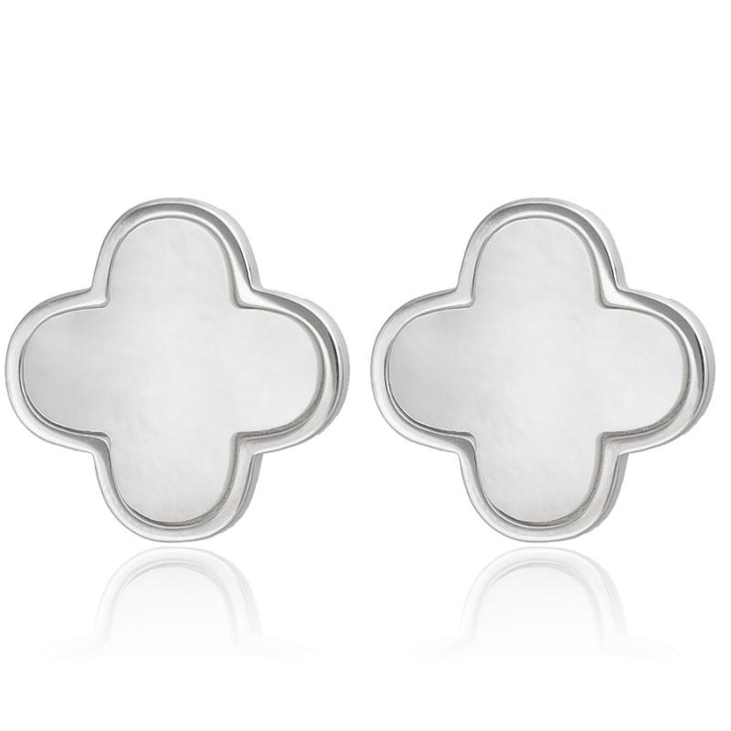 Stříbrné náušnice - čtyřlístek, perleť | Argento.cz