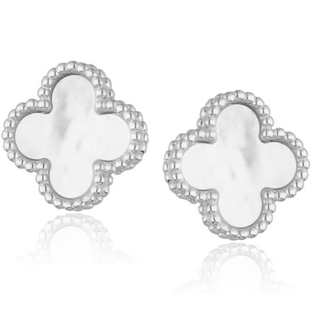 Stříbrné náušnice - čtyřlístek, perleť | Argento.cz