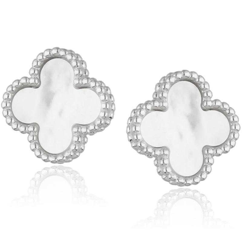 Stříbrné náušnice - čtyřlístek, perleť | Argento.cz