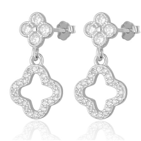 Stříbrné náušnice - čtyřlístek, čiré kulaté zirkony | Argento.cz