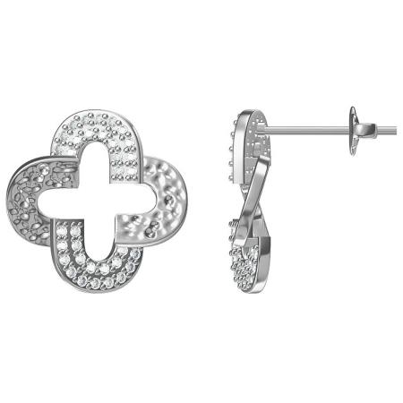 Stříbrné náušnice - čtyřlístek, čiré kulaté zirkony | Argento.cz