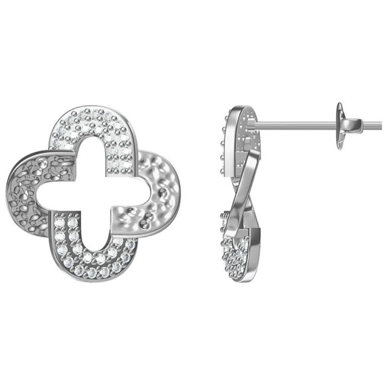 Stříbrné náušnice - čtyřlístek, čiré kulaté zirkony | Argento.cz