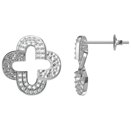 Stříbrné náušnice - čtyřlístek, čiré kulaté zirkony | Argento.cz