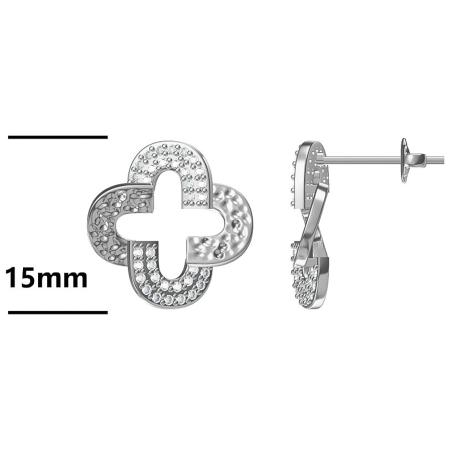 Stříbrné náušnice - čtyřlístek, čiré kulaté zirkony | Argento.cz