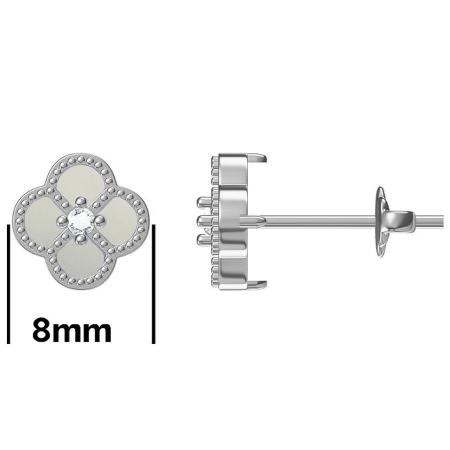 Stříbrné náušnice - čtyřlístek, perleť, čirý kulatý zirkon | Argento.cz