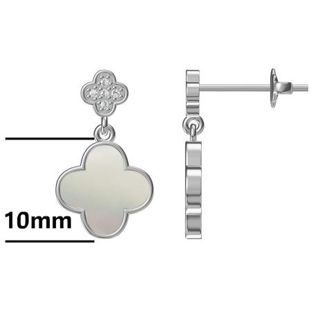 Stříbrné náušnice - čtyřlístek, perleť, čiré kulaté zirkony | Argento.cz