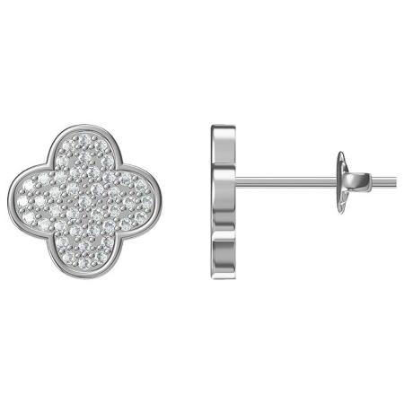 Stříbrné náušnice - čtyřlístek, čiré kulaté zirkony | Argento.cz