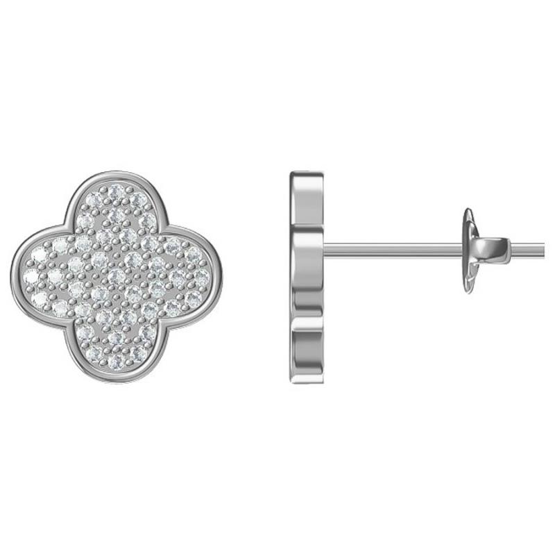 Stříbrné náušnice - čtyřlístek, čiré kulaté zirkony | Argento.cz