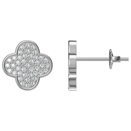 Stříbrné náušnice - čtyřlístek, čiré kulaté zirkony | Argento.cz