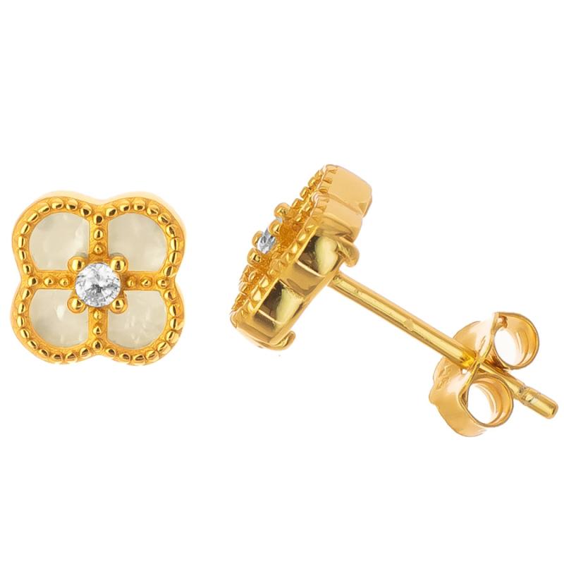 Stříbrné náušnice - čtyřlístek, perleť | Argento.cz