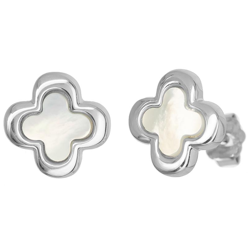 Stříbrné náušnice - čtyřlístek, perleť | Argento.cz