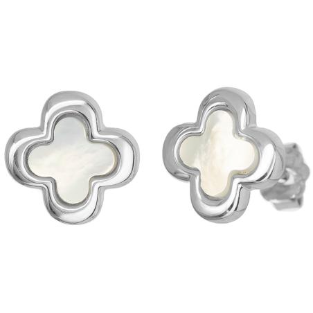 Stříbrné náušnice - čtyřlístek, perleť | Argento.cz