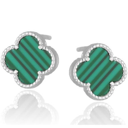 Stříbrné náušnice - čtyřlístek, syntetický kámen černý onyx | Argento.cz