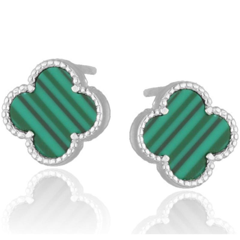 Stříbrné náušnice - čtyřlístek, syntetický kámen černý onyx | Argento.cz