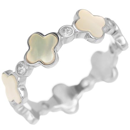 Stříbrný prsten - čtyřlístek, perleť, kulaté zirkony | Argento.cz