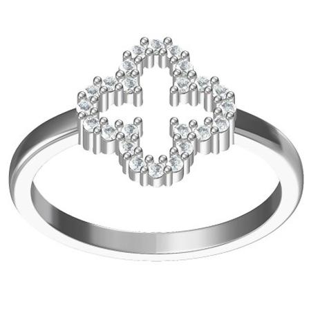 Stříbrný prsten - čtyřlístek, čiré kulaté zirkony | Argento.cz