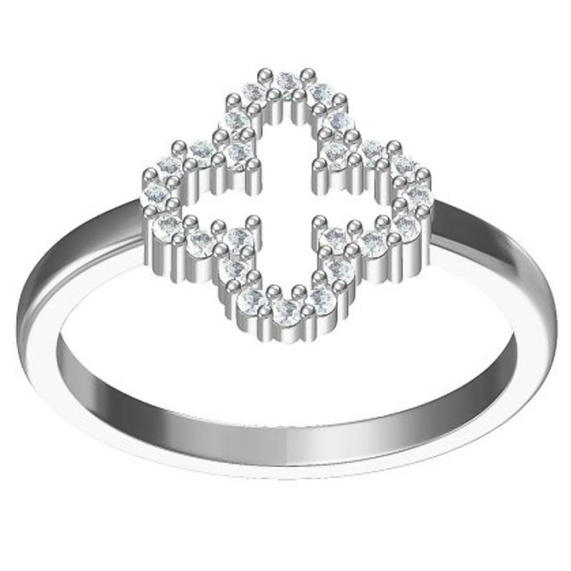 Stříbrný prsten - čtyřlístek, čiré kulaté zirkony | Argento.cz