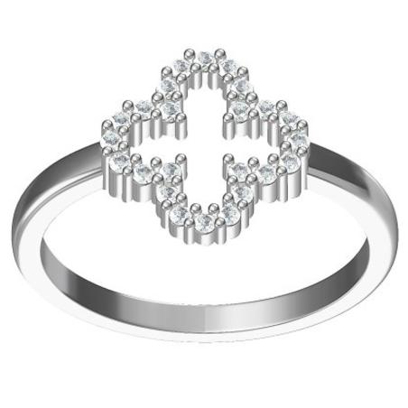 Stříbrný prsten - čtyřlístek, čiré kulaté zirkony | Argento.cz