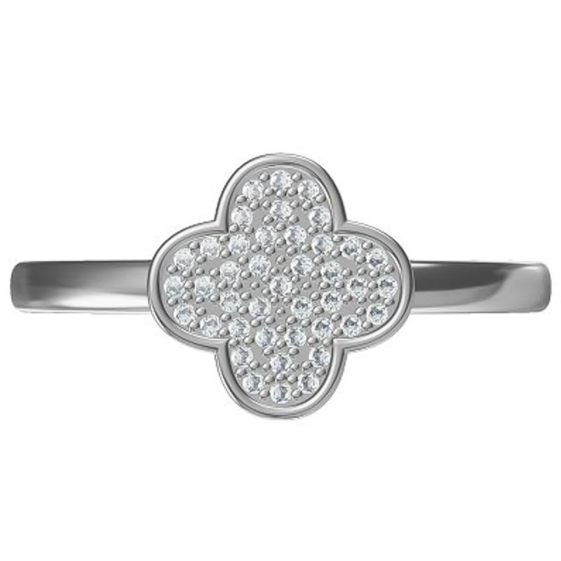 Stříbrný prsten - čtyřlístek, čiré kulaté zirkony | Argento.cz