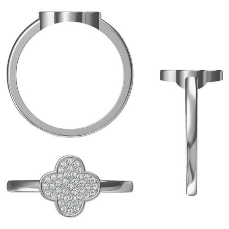 Stříbrný prsten - čtyřlístek, čiré kulaté zirkony | Argento.cz