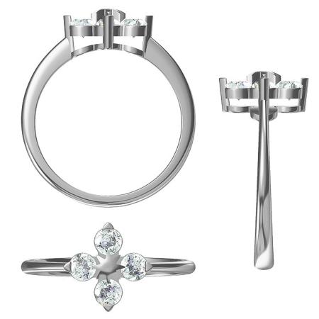 Stříbrný prsten - čtyřlístek, čiré kulaté zirkony | Argento.cz