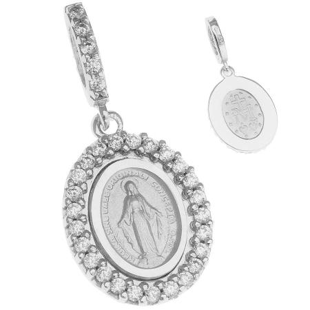 Přívěsek z bílého zlata Zázračná medailka - čiré kulaté zirkony | Argento.cz
