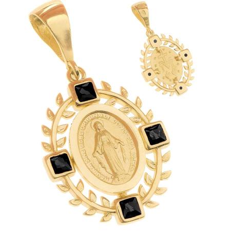 Zlatý přívěsek Zázračná medailka - černé zirkony ve tvaru čtverce | Argento.cz