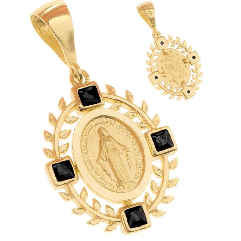 Zlatý přívěsek Zázračná medailka - černé zirkony ve tvaru čtverce | Argento.cz